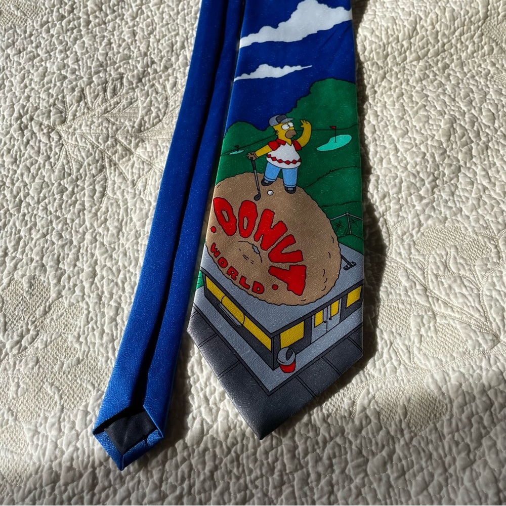Homer Simpson Golfing on Top atop Donut World Necktie
